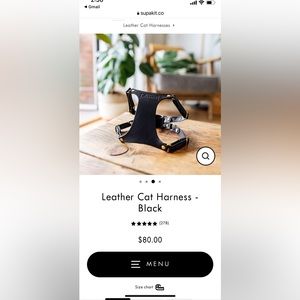 Black Leather Cat Harness from Supakit